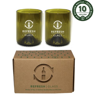 12oz Refresh Glass 2 Pack of amber glasses made from rescued wine bottles