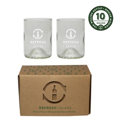 12oz Refresh Glass 2 Pack of clear glasses made from rescued wine bottles