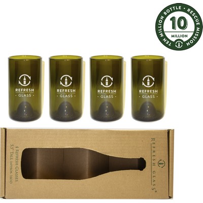 16oz Refresh Glass 4 Pack of amber glasses made from rescued wine bottles