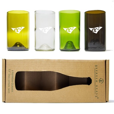 16oz Refresh Glass 4 Pack of glasses made from rescued wine bottles