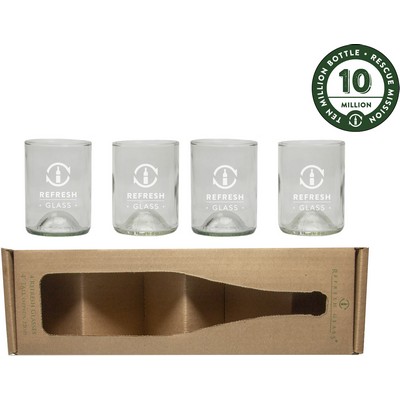 12oz Refresh Glass 4 Pack of clear glasses made from rescued wine bottles