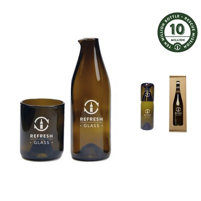Nesting Carafe and Glass set by Refresh Glass made from rescued wine bottles